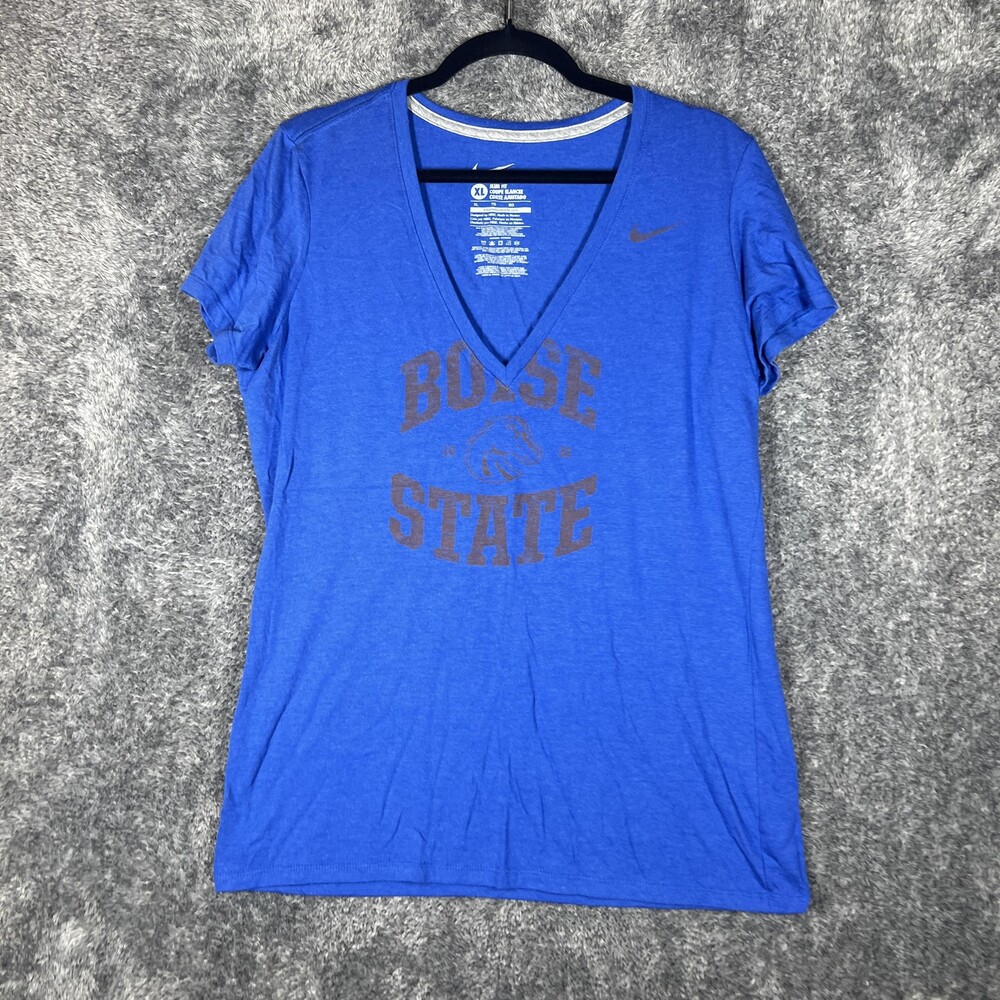 Boise State Broncos Shirt Womens XL Blue NCAA Football Nike Slim Fit V Neck
